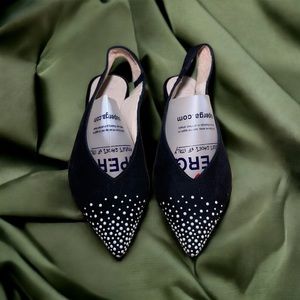 Hispanitas Yerba Black Suede Slingback Flats Size 38.5